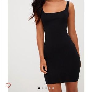 Black square neck bodycon dress